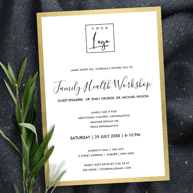 INVITATION GLAM FAUX GOLD FOIL VOTRE ATELIER LOGO GALA EVENT (Créateur téléchargé)