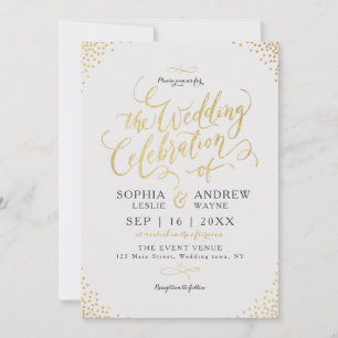 Invitation Glam faux or parties scintillant calligraphie vint