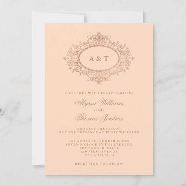 Invitation Glam Faux Rose Gold sur le Mariage rose pâle (Devant)