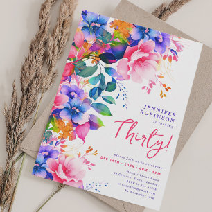 Invitation Glam Garden Watercolor Floral 30e anniversaire