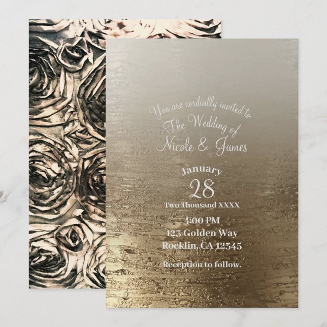 Invitation Glam Gilded Gold Roses Modern Elegance Mariage (Devant / Derrière)