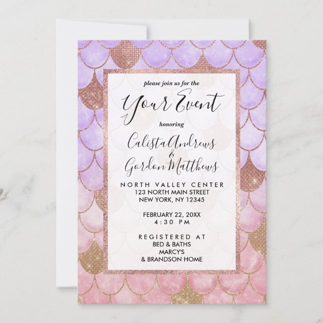 Invitation Glam Girl Rose or Parties scintillant sirène échel (Devant)