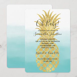 Invitation Glam Gold Ananas Aqua Aquarelle Ombre