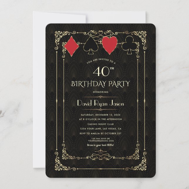 Invitation Glam Gold Art Deco Casino Royale Poker Anniversair (Devant)