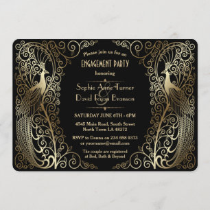 Invitation Glam Gold Art Déco Peacocks