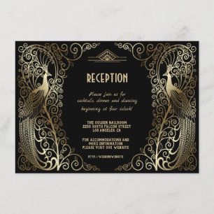 Invitation Glam Gold Art Déco Peacocs Réception Senior