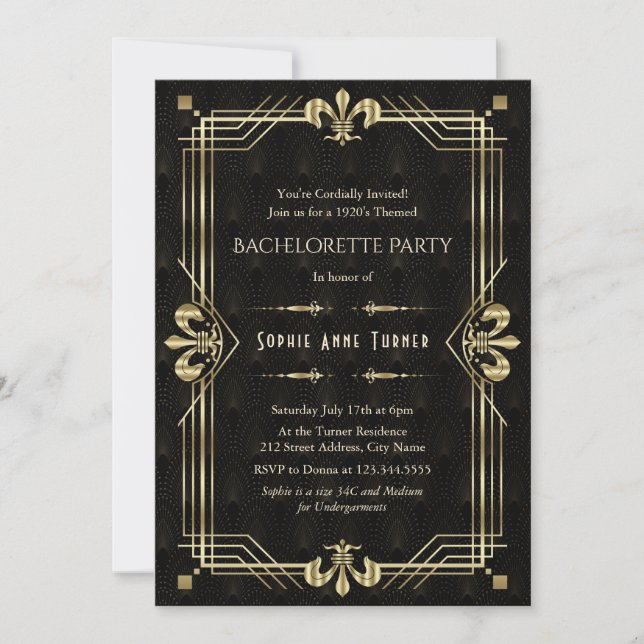 Invitation Glam Gold Black Art Deco Bachelorette (Devant)