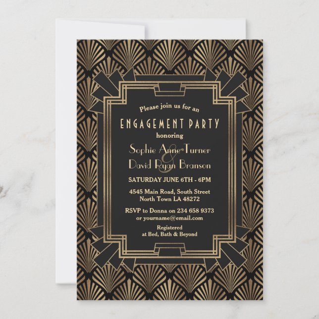 Invitation Glam Gold Black Great Gatsby (Devant)