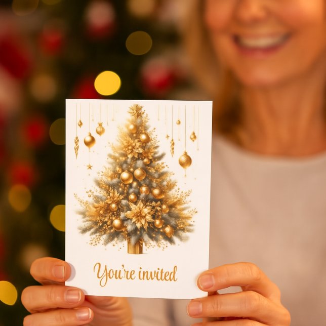 Invitation Glam Gold Christmas Glamorous Holiday Party  (You're invited celebrate the season with joy, sparkle, and golden holiday warmth.)
