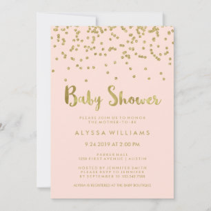 Invitation Glam Gold Confetti Baby shower sur Blush Pink