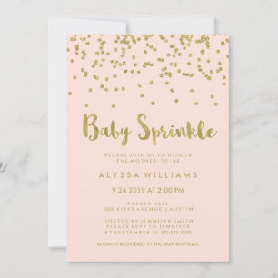 Invitation Glam Gold Confetti Bébé saupoudrer sur rose pâle
