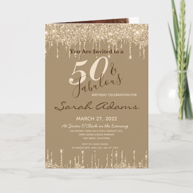 Invitation Glam Gold Drips 50 & Fab Anniversaire (Devant)