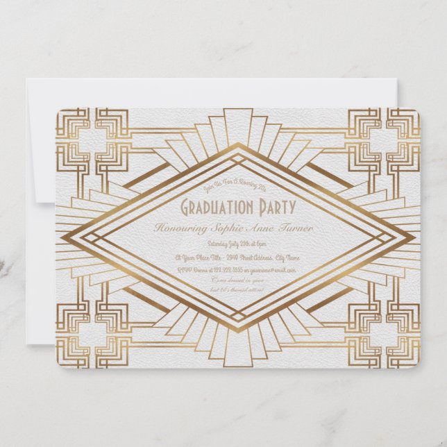 Invitation Glam Gold et White Great Gatsby Graduation Party (Devant)