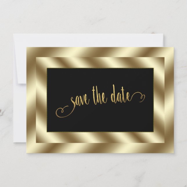 Invitation Glam Gold Foil et Black Wedding Enregistrer la dat (Devant)