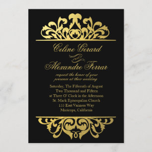Invitation Glam Gold Foil Mariage   or noir