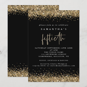 Invitation Glam Gold Glitter Cinquantième Fête Noir
