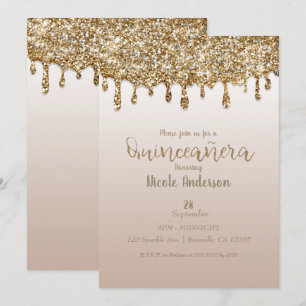 Invitation Glam Gold Glitter Drip Quinceañera 15 Anniversaire