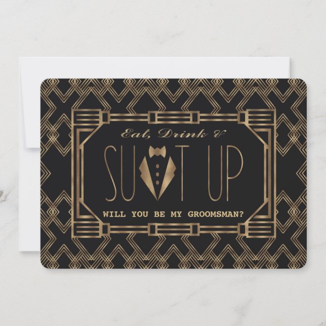 Invitation Glam Gold Great Gatsby VOULEZ-VOUS ÊTRE MON GROOMS (Devant)