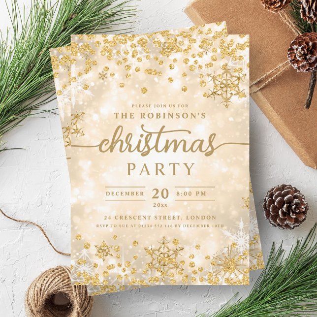 Invitation Glam Gold Hiver Diamants de neige Noël (Glam Gold Winter Snow Diamonds Christmas Invitation)
