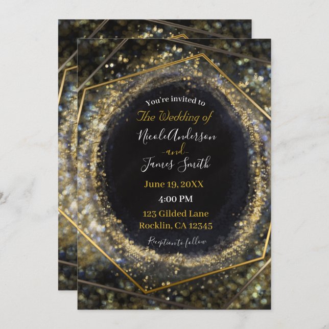Invitation Glam Gold Iridescente moderne Abstrait Mariage Gla (Devant / Derrière)