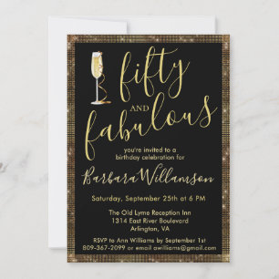 Invitation Glam Gold Noir 50 & Incroyable 50e Anniversaire