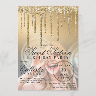 Invitation Glam Gold Parties scintillant métallique Drips Pho