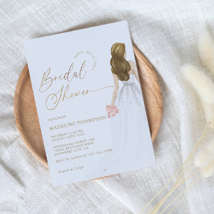 Invitation Glam Gold Script Ivory Bride Gown Fête des mariées