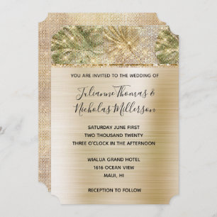Invitation Glam Gold Tropical Feuilles Sparkle Mariage