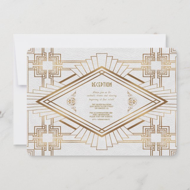 Invitation Glam Gold White Great Gatsby Réception de mariage (Devant)