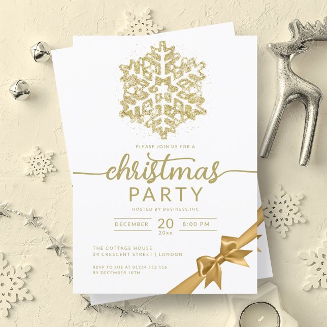 Invitation Glam Gold Winter Parties scintillant Snowflake Com (Glam Gold Winter Glitter Snowflake Company Xmas Invitation)