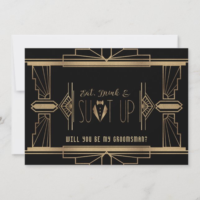 Invitation Glam Great Gatsby VOUDREZ-VOUS ÊTRE MON GROOMSMAN (Devant)