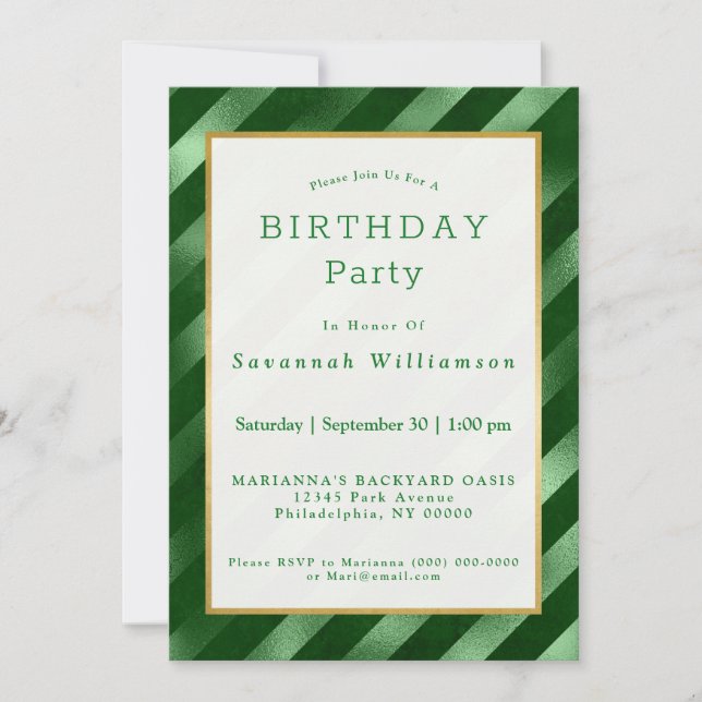 Invitation Glam Green Stripe Motif Anniversaire (Devant)