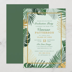 Invitation Glam Green Tropical Feuilles tendance Graduation
