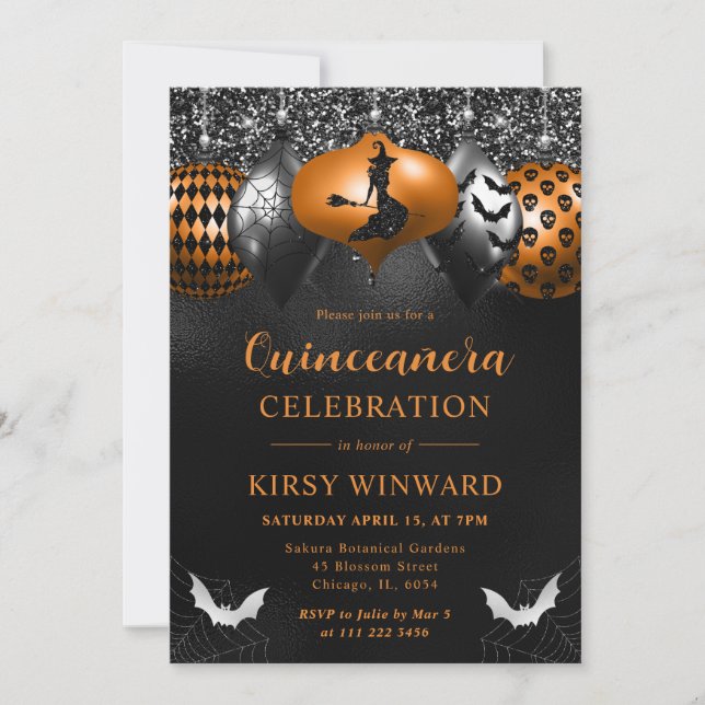 Invitation Glam Halloween Ornements Quinceanera (Devant)