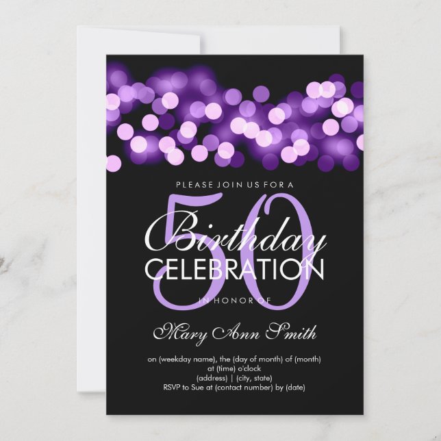 Invitation Glam hollywoodien violet de 50e anniversaire (Devant)