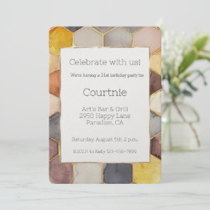 Invitation Glam Honey Comb Blush Champagne Abstrait Anniversa