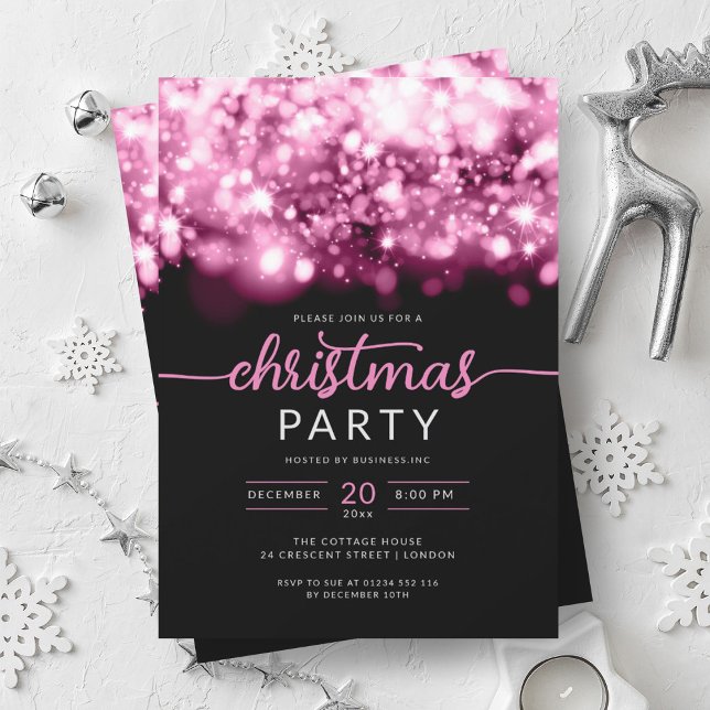 Invitation Glam Hot Pink Winter Sparkings Company Fête de Noë (Glam Hot Pink Winter Sparkling Company Xmas Party Invitation)