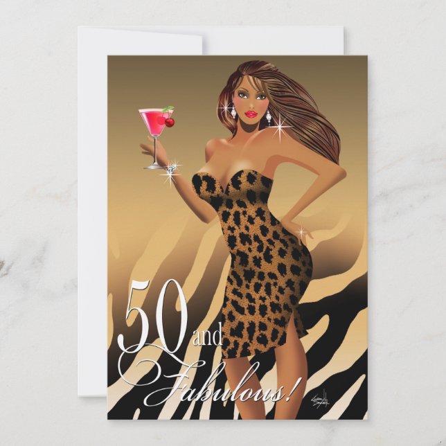 Invitation Glam Leopard Bombshell 50e anniversaire| tan (Devant)