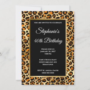 Invitation Glam Léopard Noir et Or Cuivre 40e anniversaire