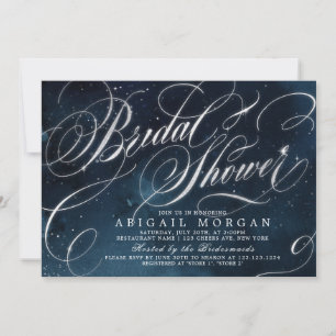 Invitation Glam marine argent vintage calligraphie Fête des m