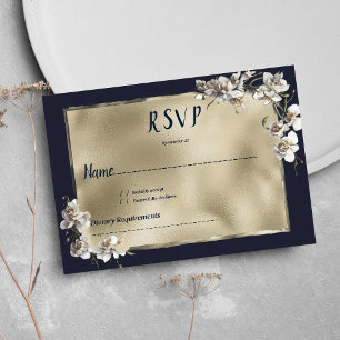 Invitation Glam marine bleu or blanc orchidée fleur RSVP