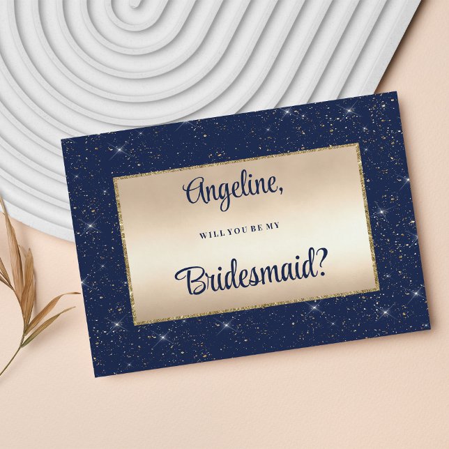 Invitation Glam marine bleu or parties scintillant confetti B (Glam navy blue gold glitter confetti Bridesmaid )