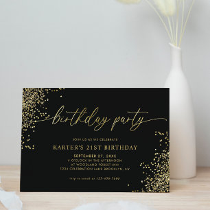Invitation Glam minimal Noir Confetti Adulte Anniversaire
