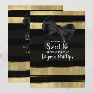 Invitation Glam moderne noir Bow or Peinture Stroke Sweet 16