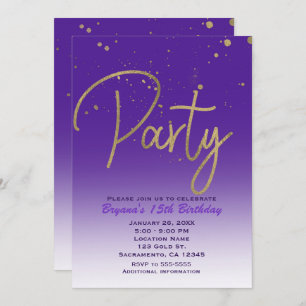 Invitation Glam moderne violet or Chic fête d'anniversaire