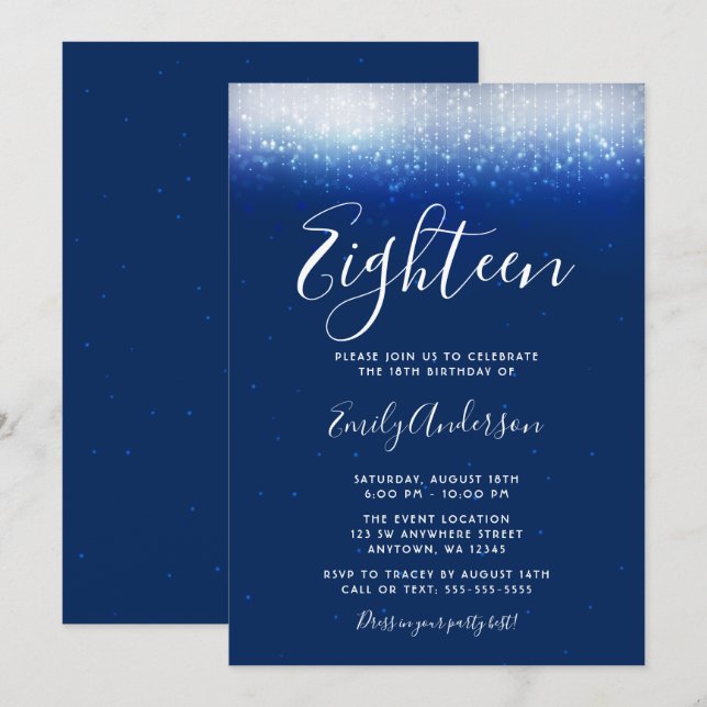 Invitation Glam Navy Blue 18e anniversaire (Devant / Derrière)