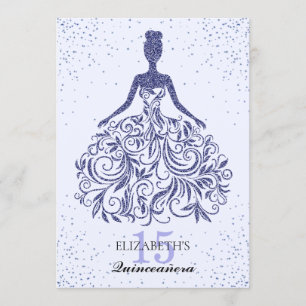 Invitation Glam Navy Blue Sparkle Robe Quinceañera Parties sc