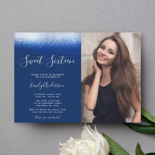 Invitation Glam Navy Blue Sweet 16 Photo