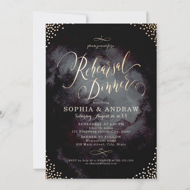 Invitation Glam noir or calligraphie Répétition Dîner (Devant)