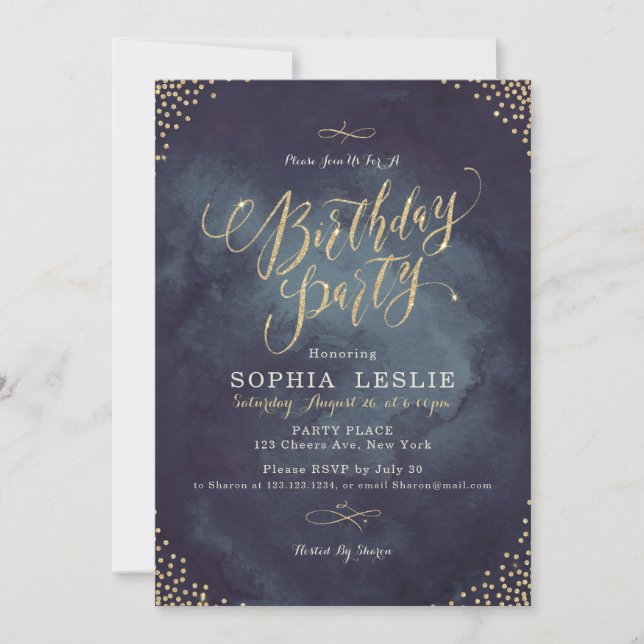 Invitation Glam nuit or parties scintillant calligraphie fête (Devant)